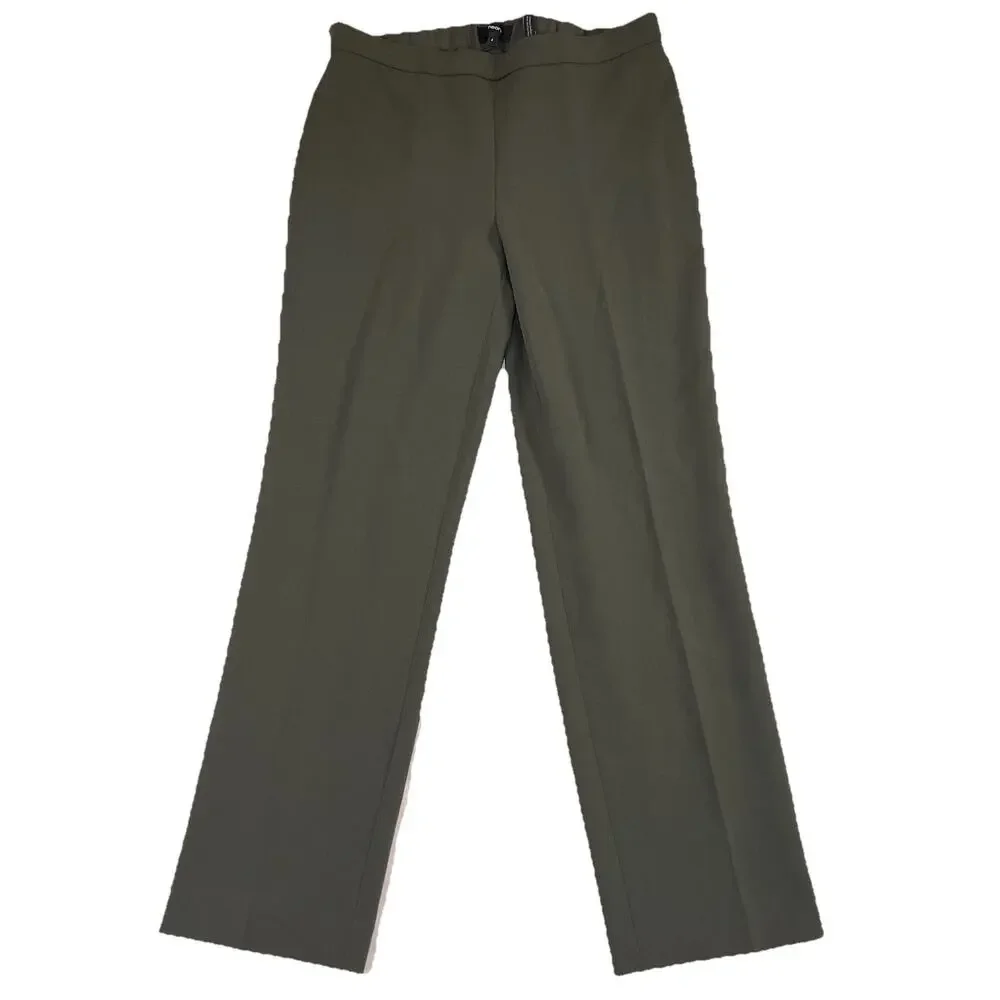 Theory Basic Pull On Pants Size 4 Olive Green Admiral Crepe Mid Rise Cropped USA
